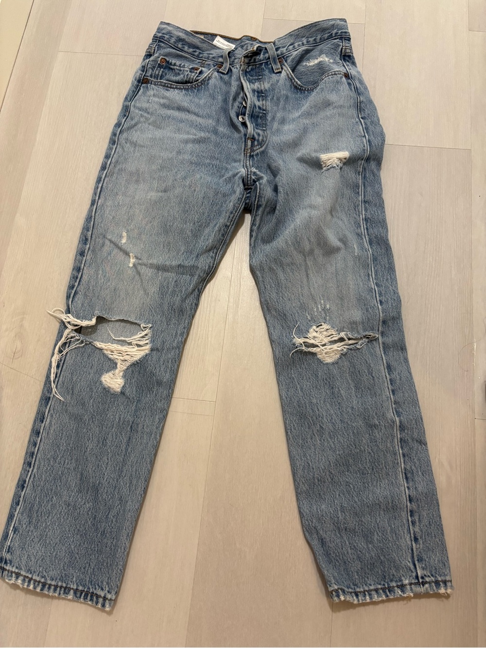 Levi's Women's Straight Leg Distressed Blue Jeans
